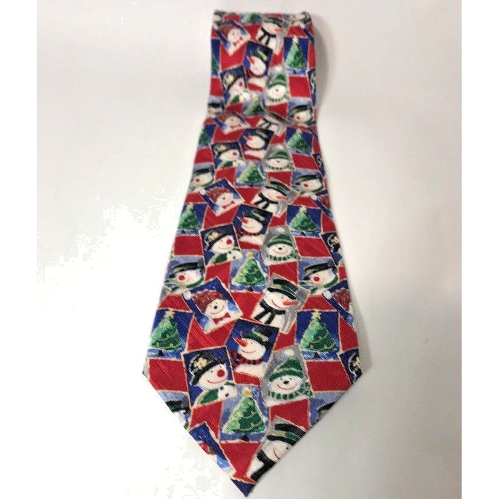 American Greetings Christmas Tie 100% Silk Snowman Collage‎ Novelty Neckwear